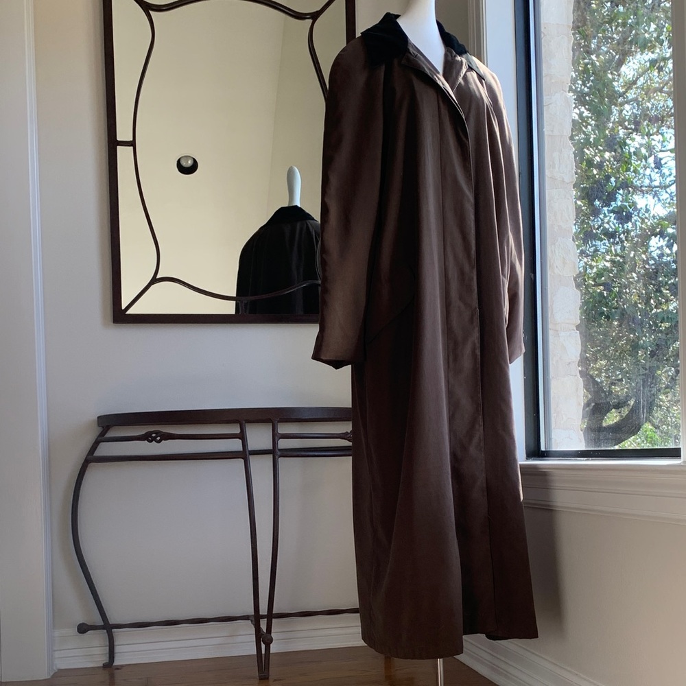 Chocolate Brown Trench Coat with Black Velvet Collar